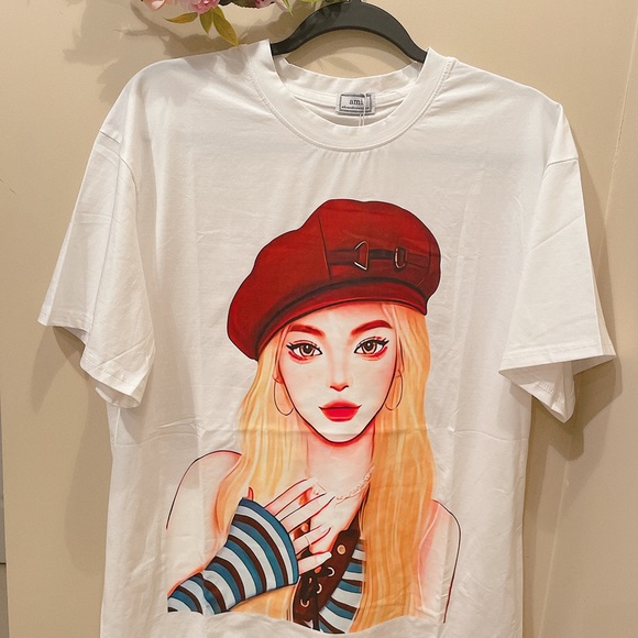 Cute print girl t-shirt in white and black - Picture 3 of 7